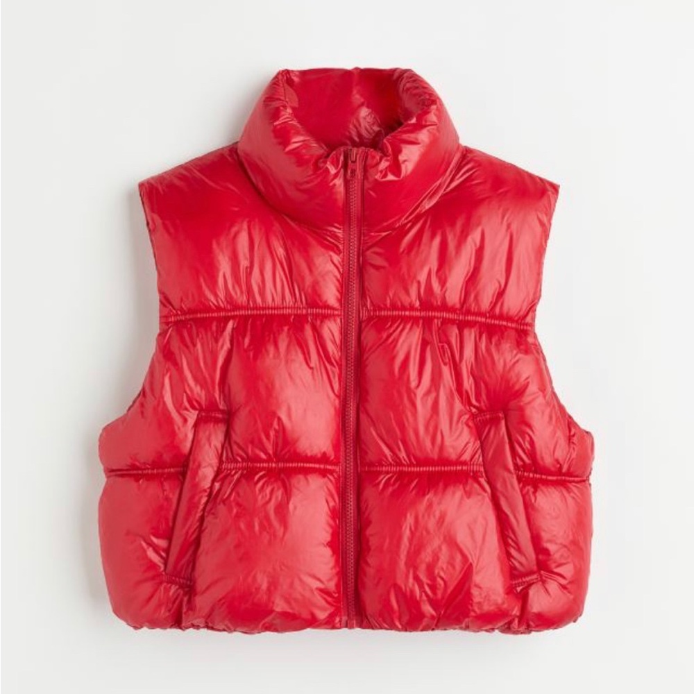 Cropped Red Puffer Vest